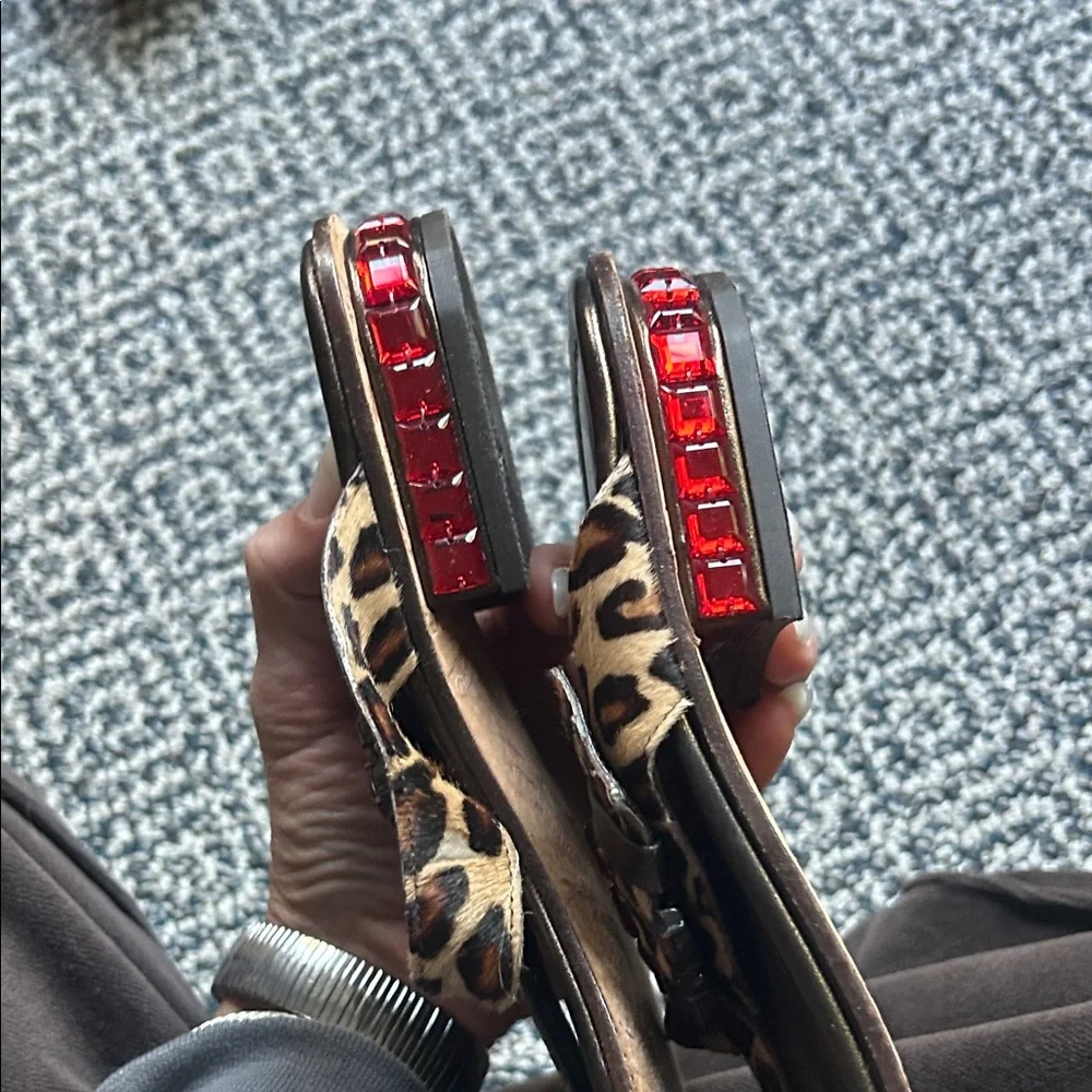 Donald J. Pliner Leopard Sandals with Red Details - Picture 3 of 6